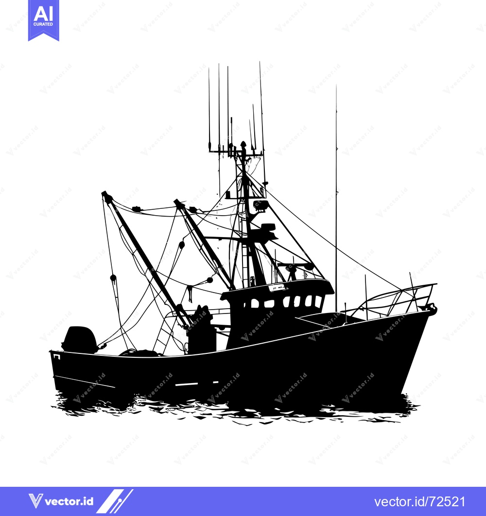 Premium Vector dari Silhouette of a Fishing Boat with Multiple Masts and Ropes