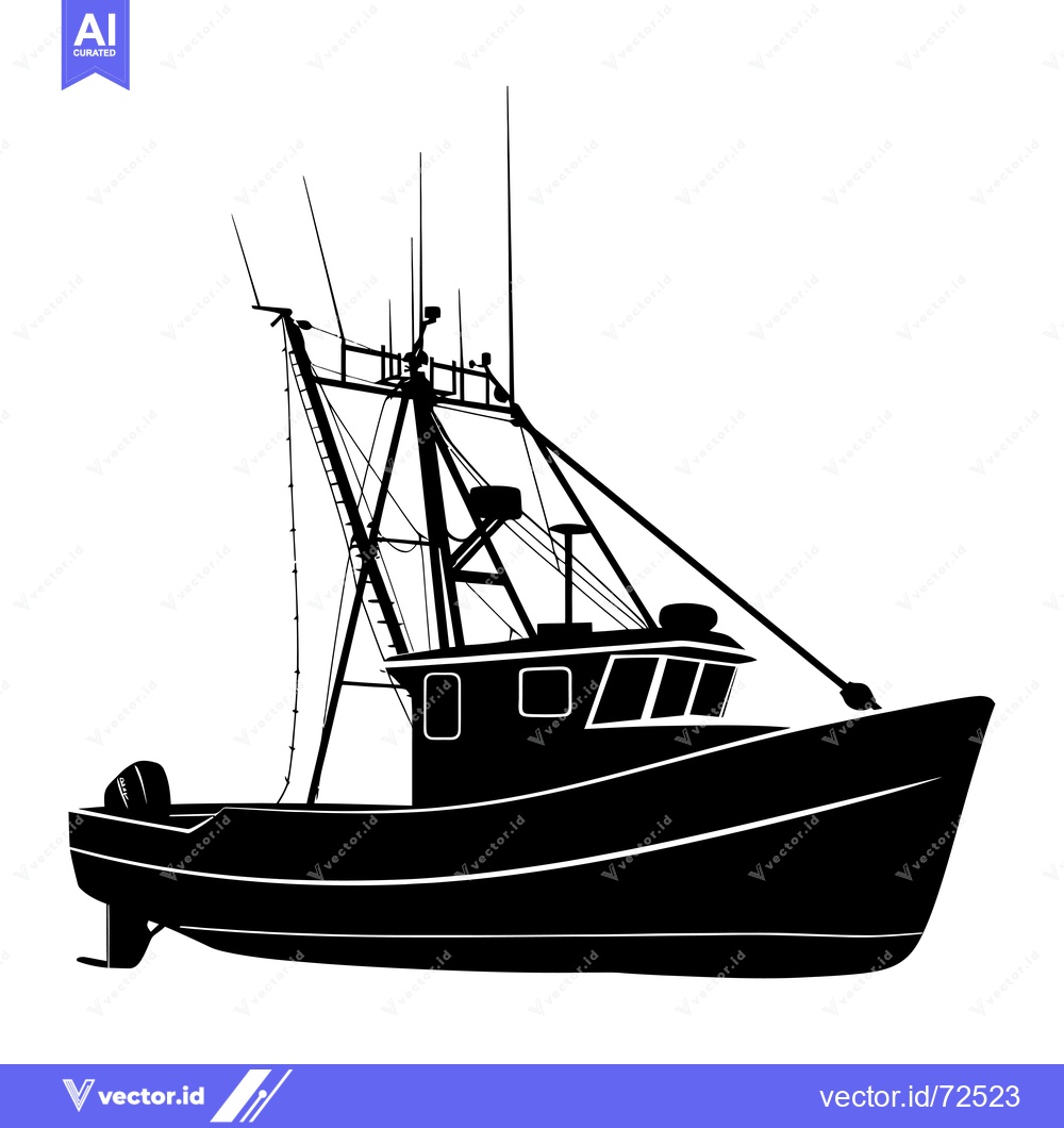 Premium Vector of Silhouette of a Fishing Boat with Multiple Masts and Ropes