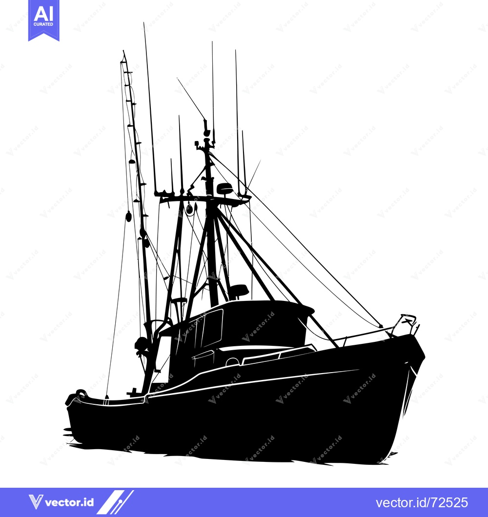 Premium Vector of Silhouette of a Large Commercial Fishing Vessel with Multiple Masts an