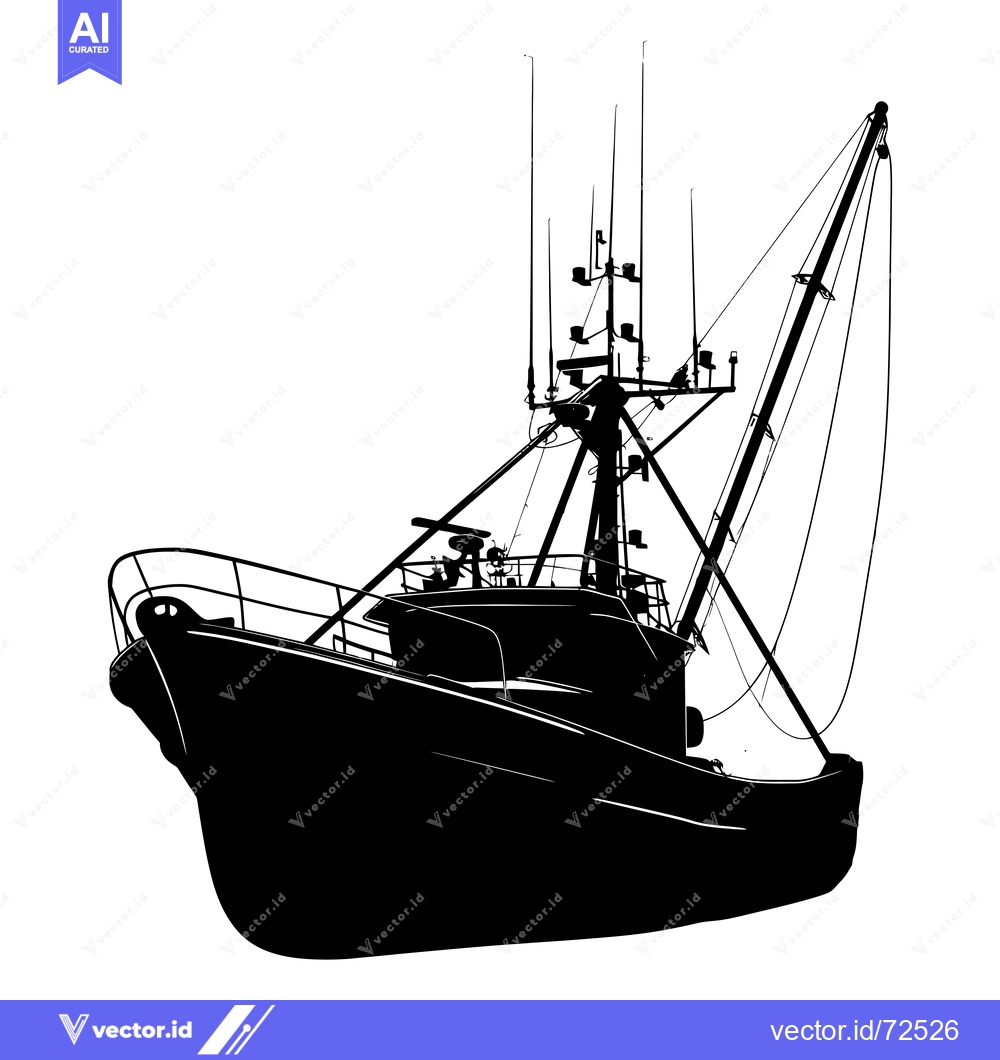 Premium Vector dari Black and white silhouette of a fishing boat with a crane