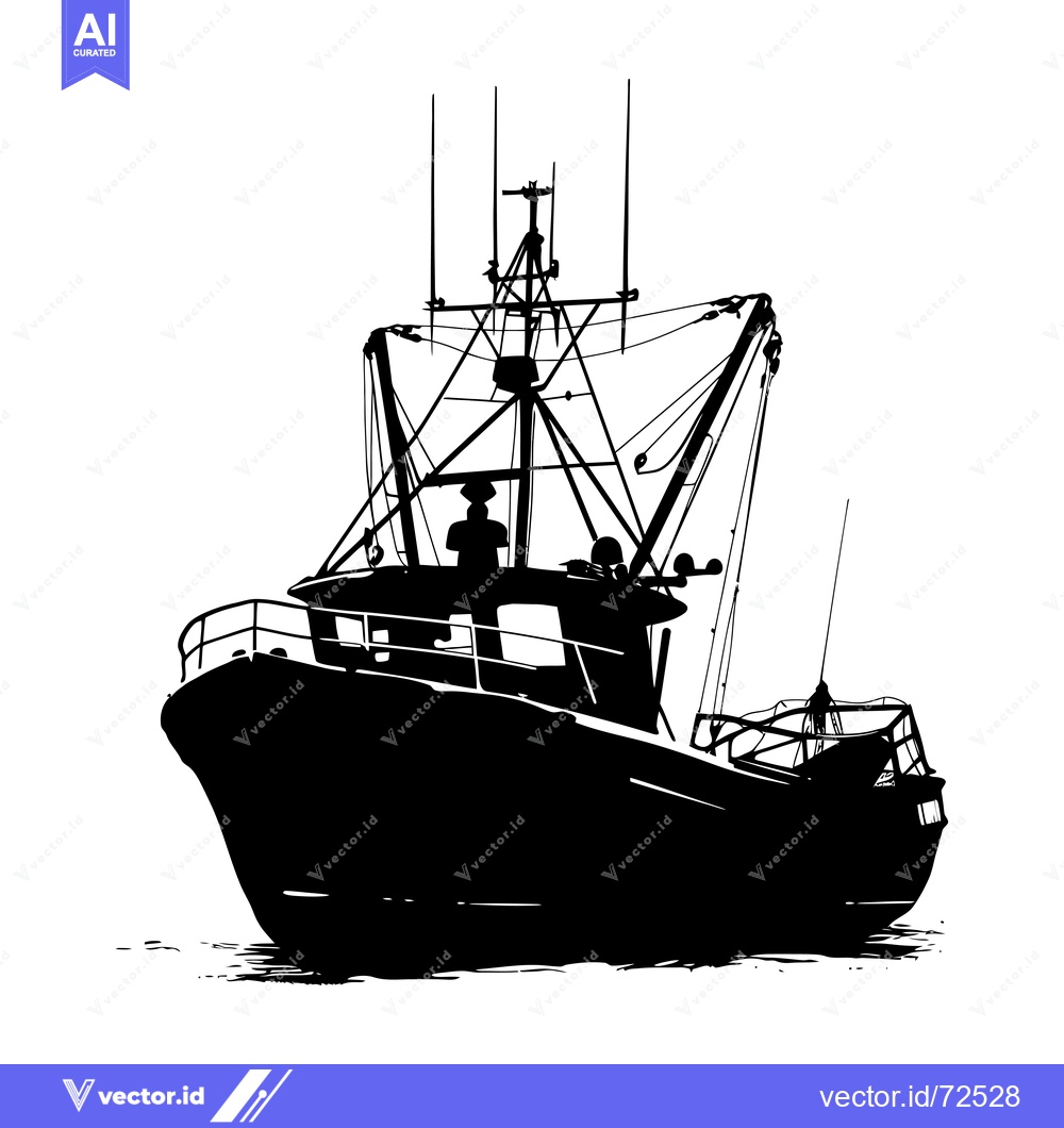 Premium Vector of Black and White Silhouette of a Fishing Boat