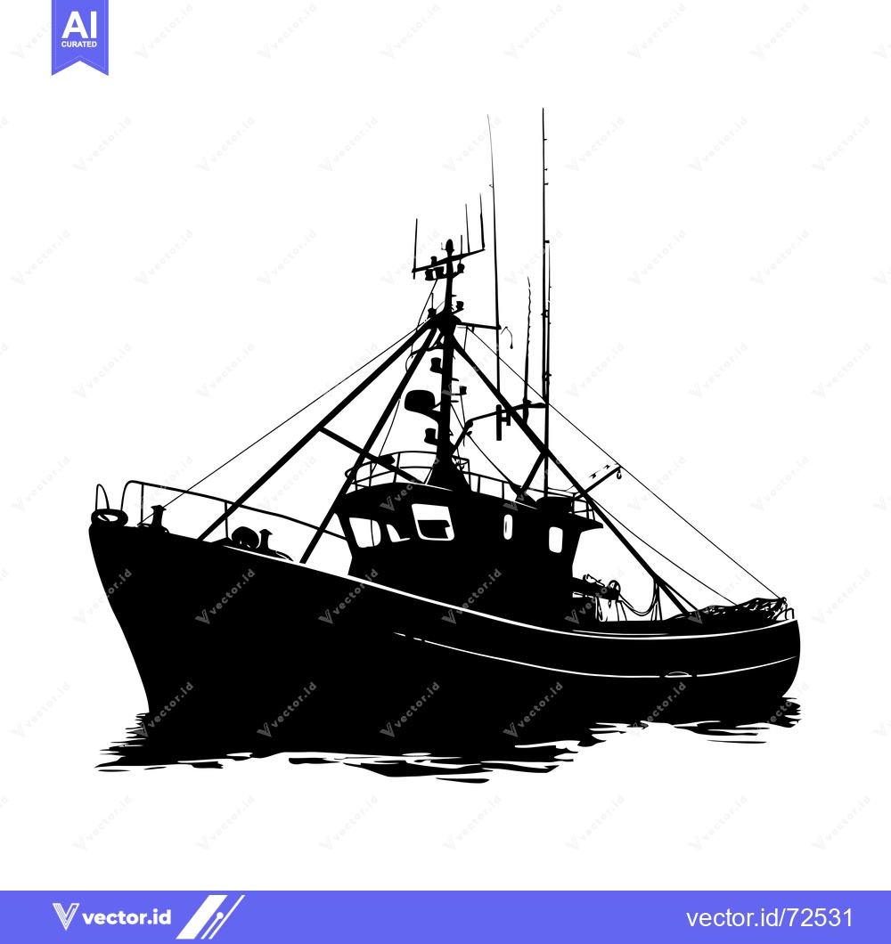 Premium Vector of A Silhouette of a Fishing Boat at Sea