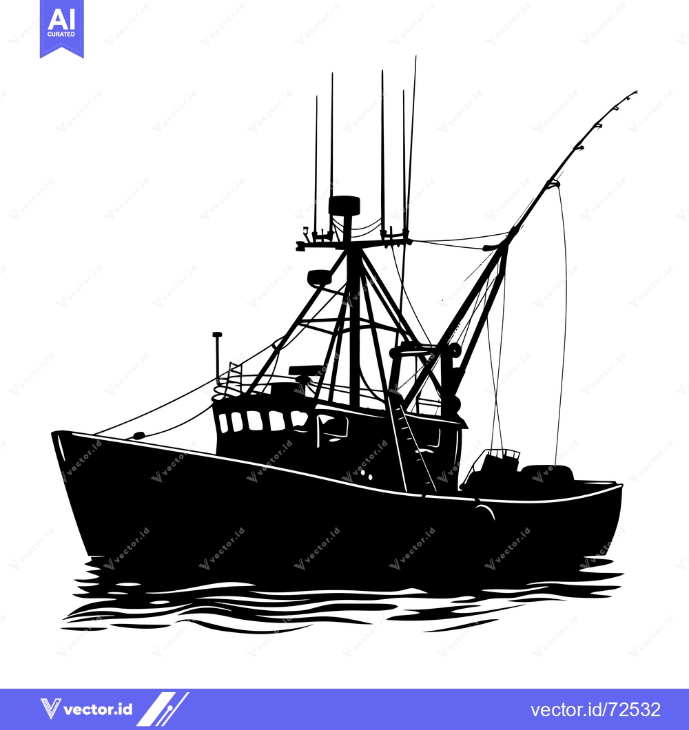 Premium Vector dari Silhouette of a fishing boat with a fishing rod in the water