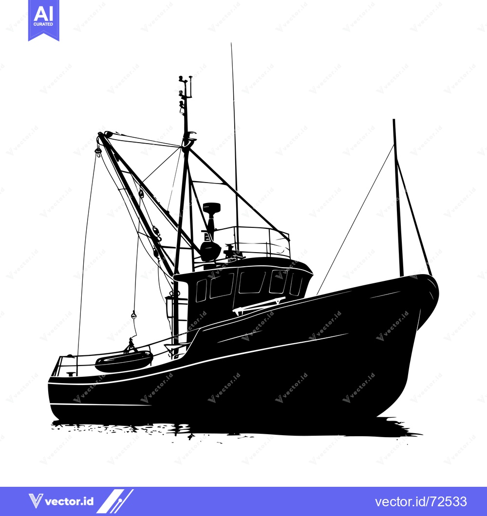 Premium Vector of Silhouette of a Fishing Boat with a Crane