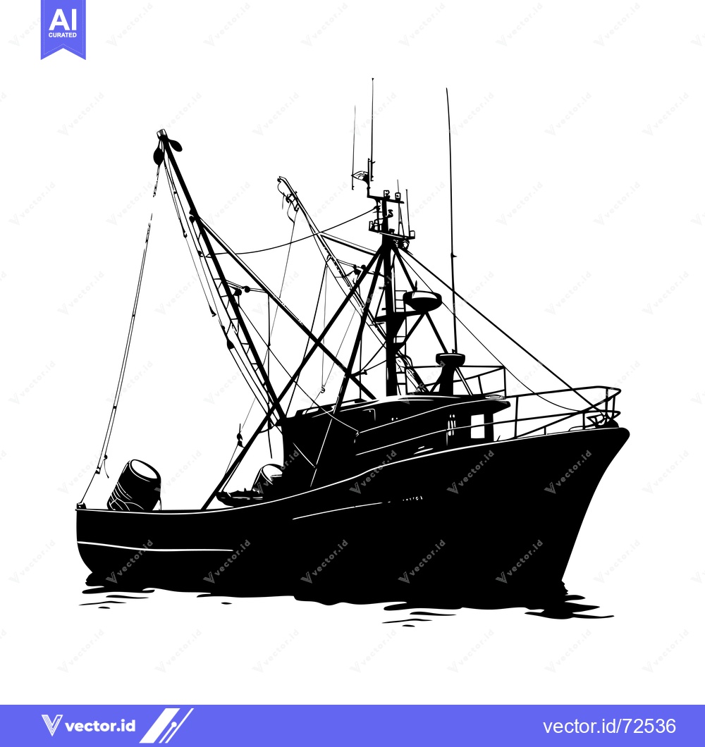 Premium Vector dari Silhouette of a Fishing Vessel on the Water