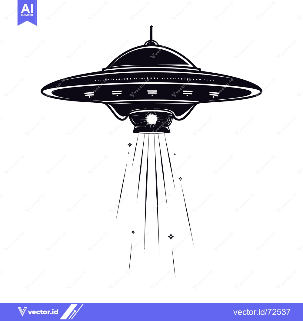 Premium Vector of A Black and White Silhouette of a UFO with Beams Emitting From Its Bas