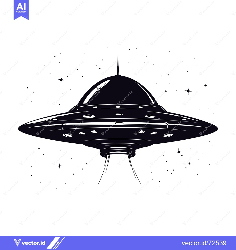 Premium Vector dari Black and White Illustration of a UFO in Space