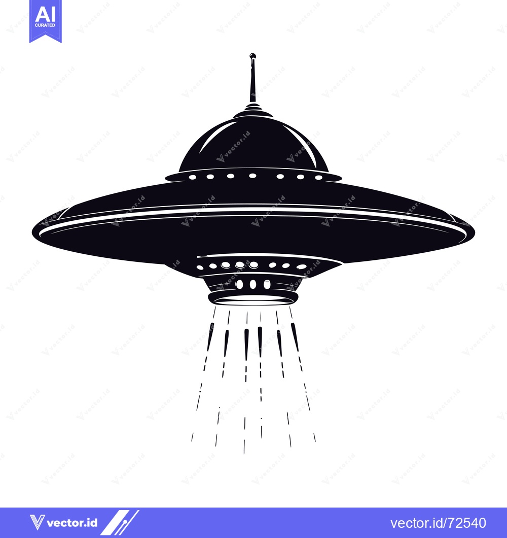 Premium Vector of Black and White Silhouette of a Flying Saucer with a Beam of Light