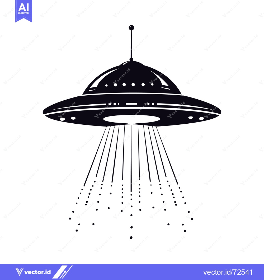 Premium Vector of Black and White Silhouette of a UFO with Beam of Light