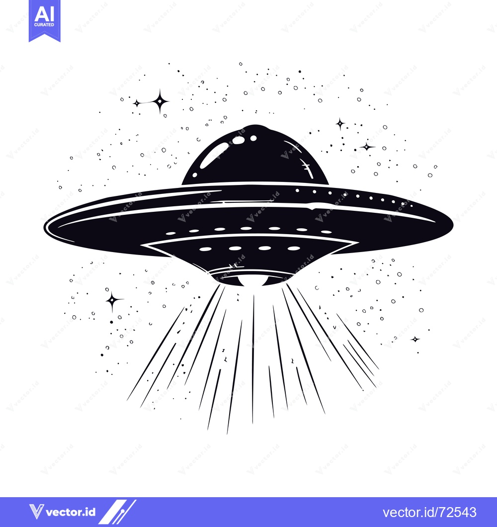 Premium Vector dari Black and White Silhouette of a UFO with Stars and Beams