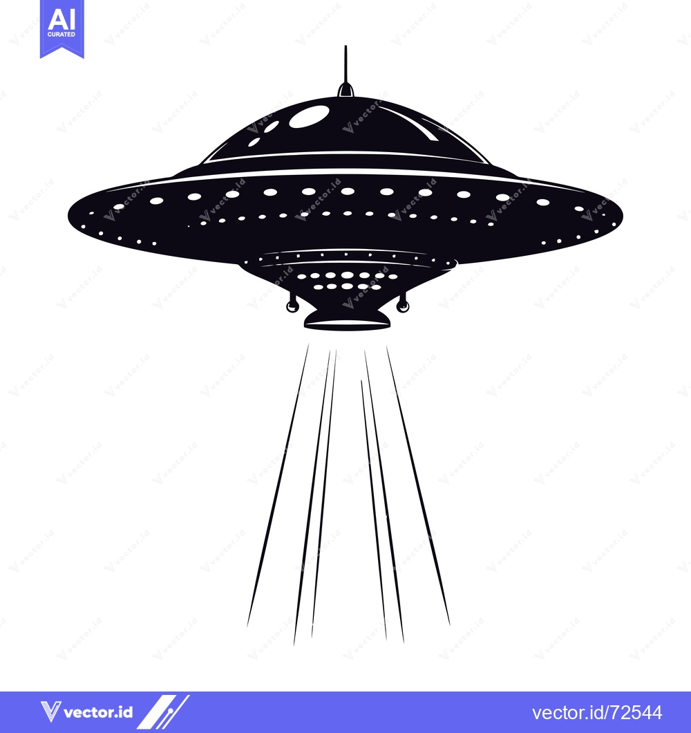 Premium Vector of Black and White Silhouette of a UFO with a Beam of Light