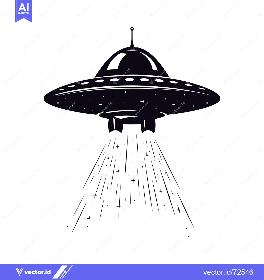 Premium Vector of Black and White Illustration of a Flying Saucer with a Beam of Light