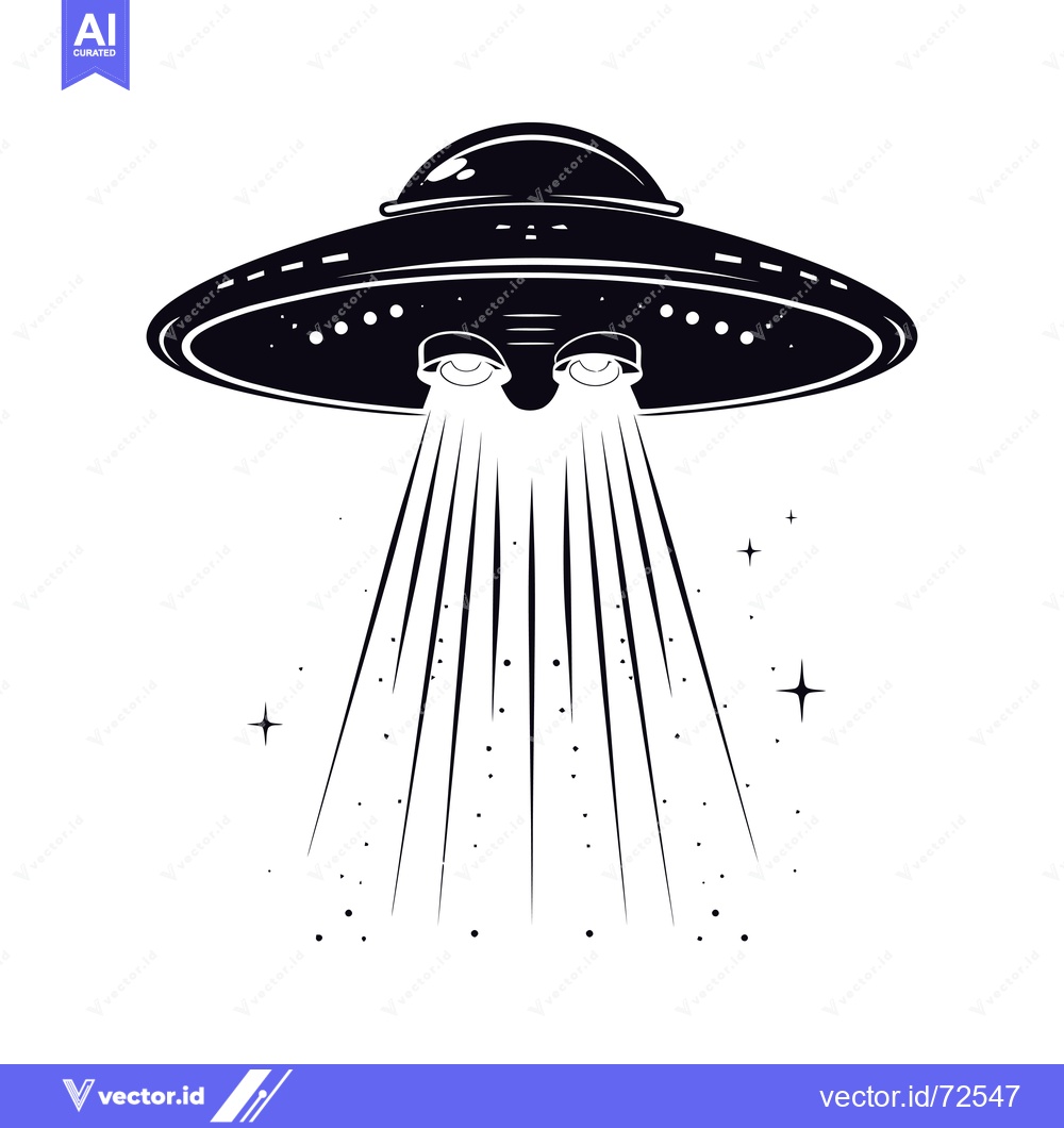 Premium Vector of A black and white illustration of a UFO with beams of light emanating