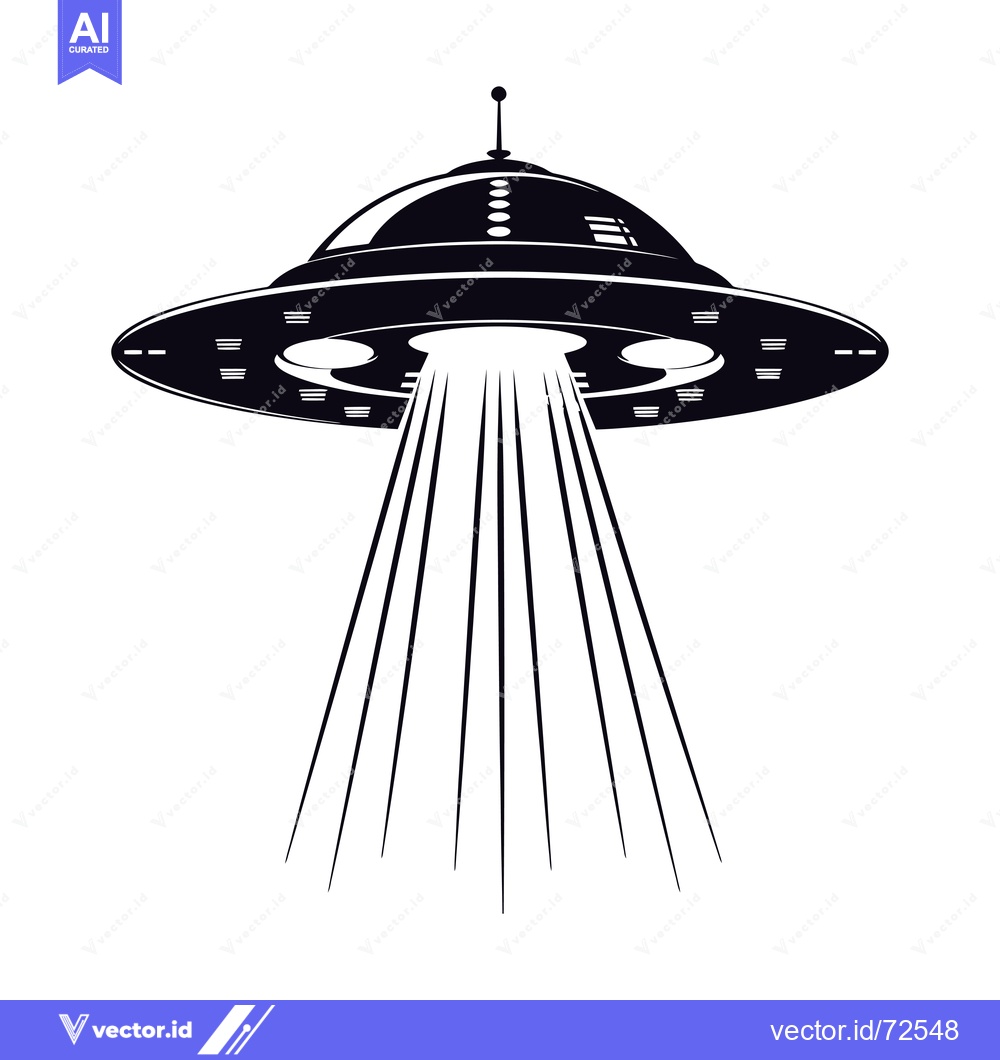 Premium Vector of Black and White Silhouette of a UFO with Beams of Light