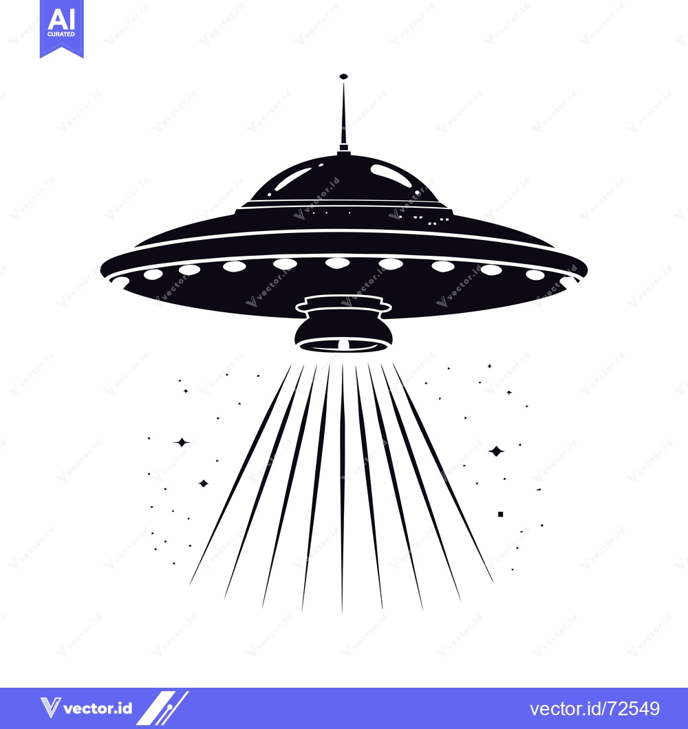 Premium Vector dari Black and White Silhouette of a UFO with Rays of Light