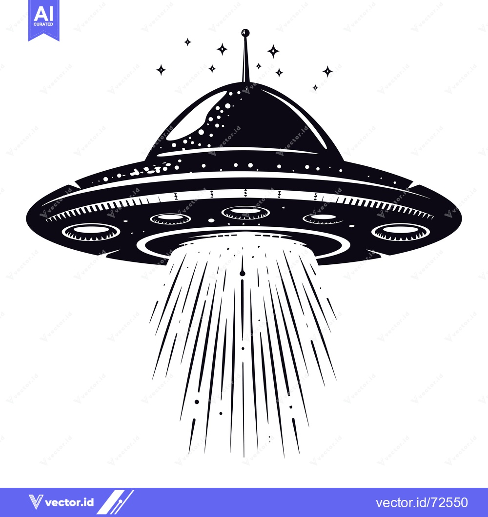 Premium Vector dari Black and White Illustration of a UFO with Beam of Light