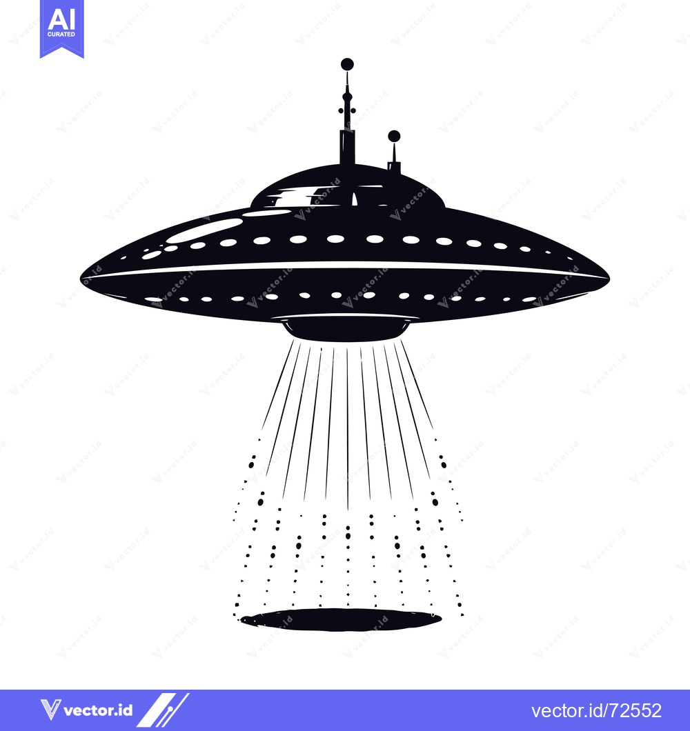 Premium Vector of A Black and White Silhouette of a UFO Hovering Above a Beam of Light