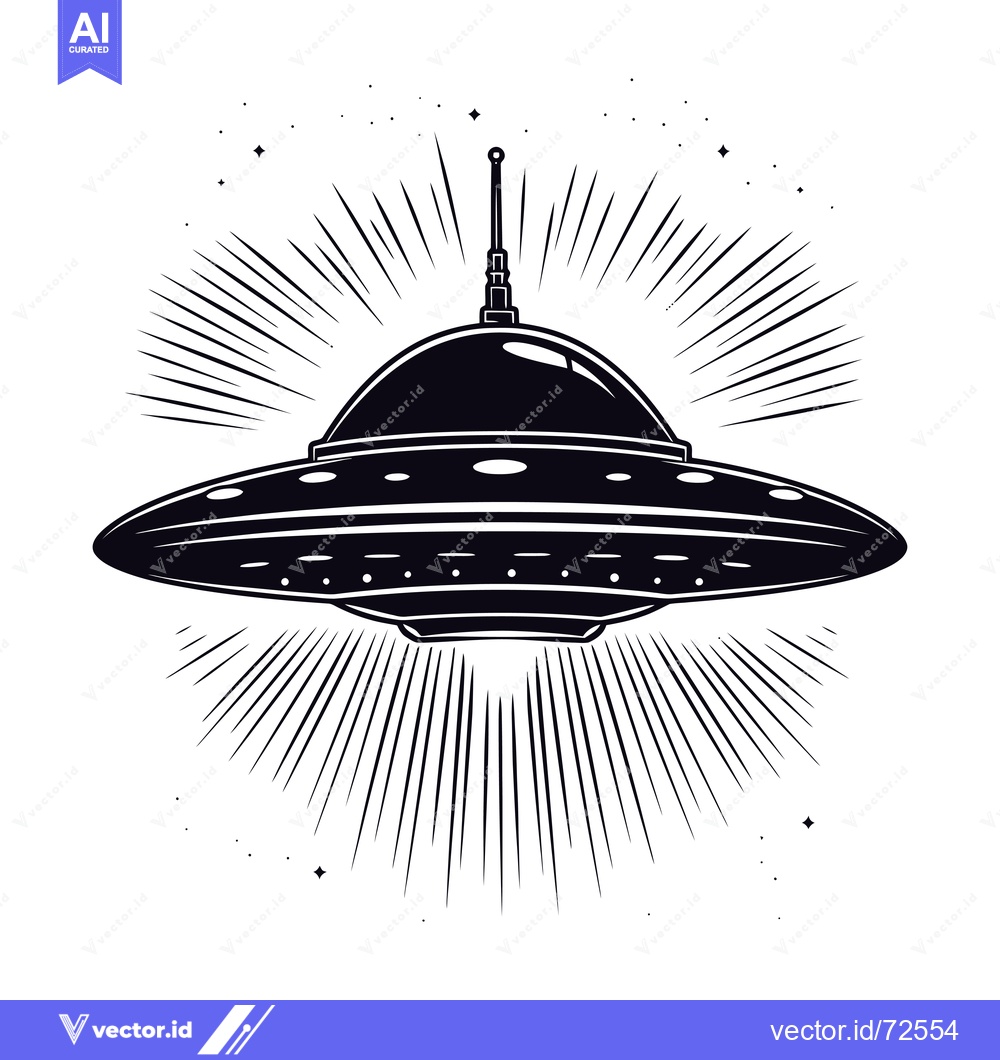 Premium Vector dari Black and White Illustration of a UFO with a Light Beam