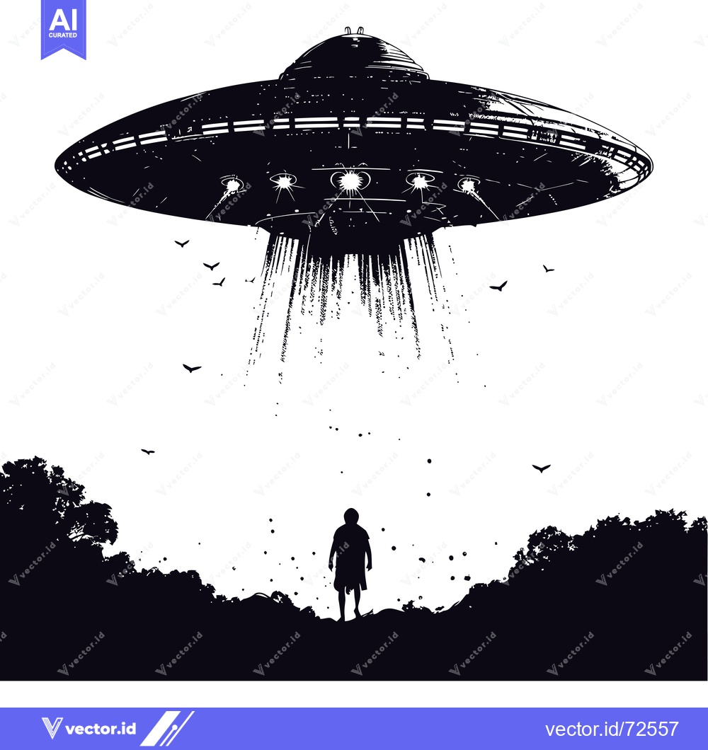 Premium Vector dari A Silhouette of a Person Witnessing a UFO Landing in a Forest