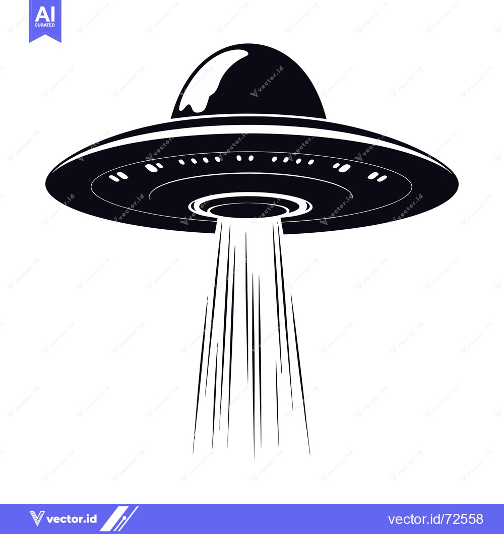 Premium Vector dari Black and White Silhouette of a Flying Saucer with Beam of Light