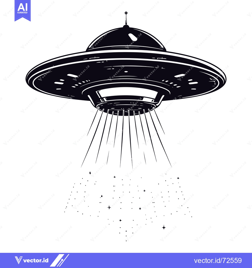 Premium Vector of Black and White Illustration of a Flying Saucer with Beams of Light