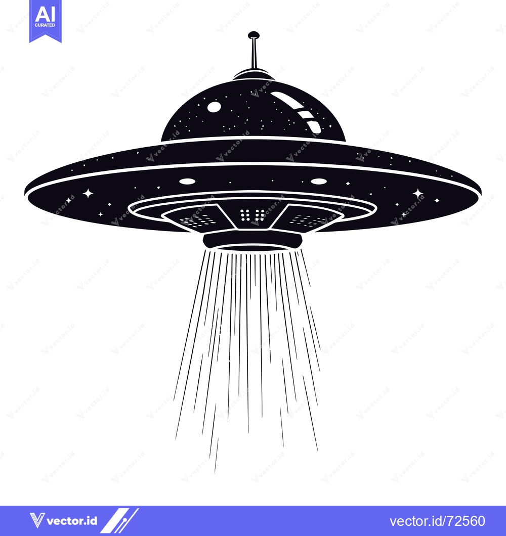 Premium Vector dari Black and White Silhouette of a Flying Saucer with a Beam of Light