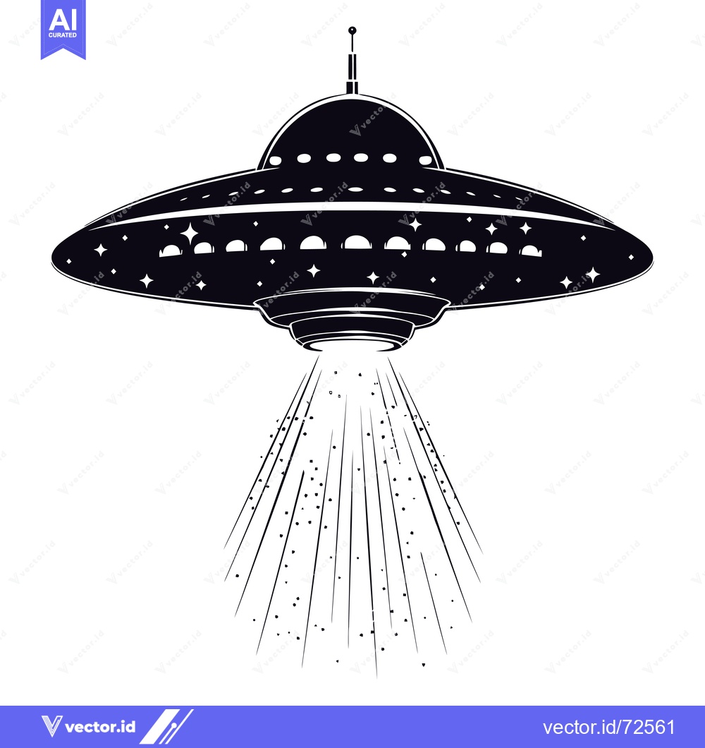 Premium Vector dari Black and White Silhouette of a Flying Saucer with Stars and a Beam of