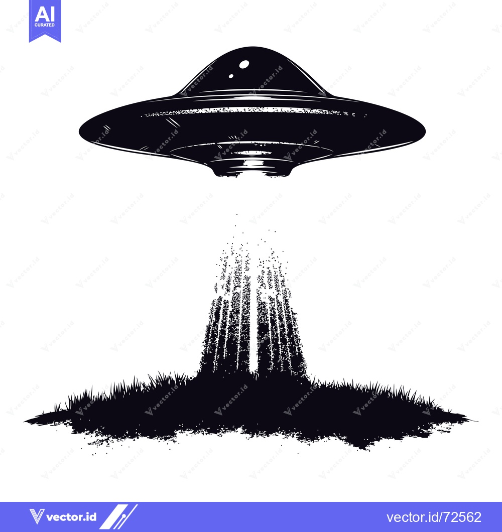 Premium Vector dari A Black and White Illustration of a UFO Hovering Above Grass