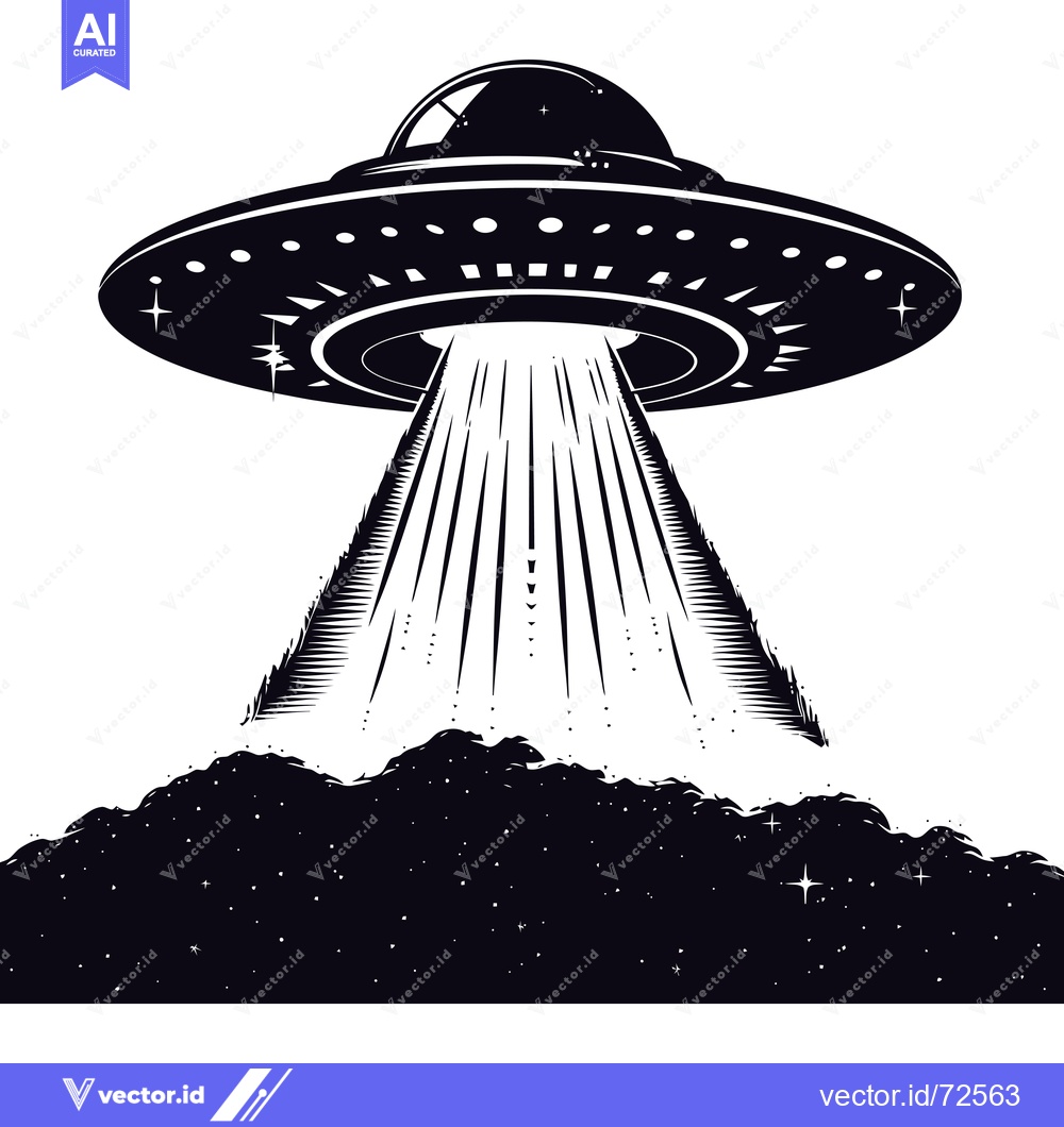 Premium Vector dari A black and white illustration of a flying saucer emitting a bright be