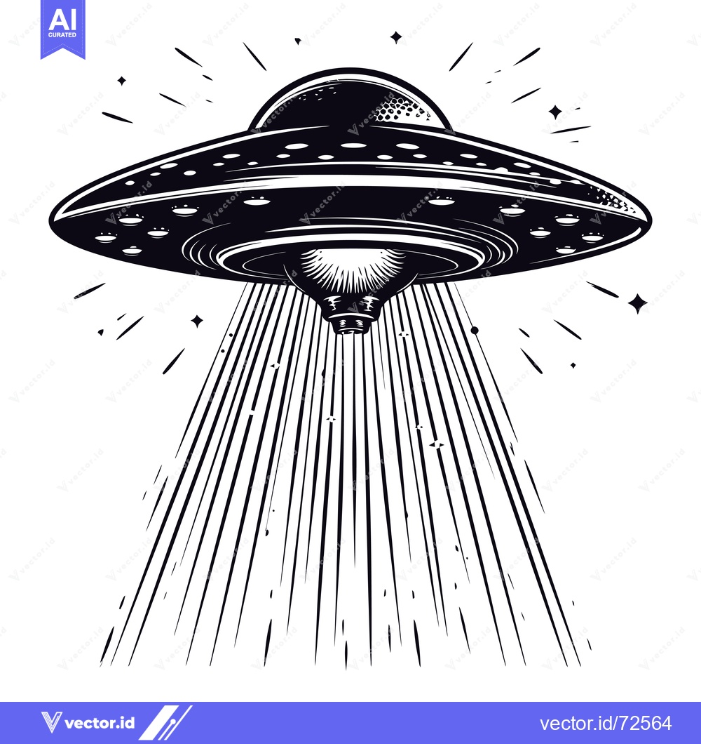 Premium Vector of A Black and White Illustration of a UFO With a Beam of Light