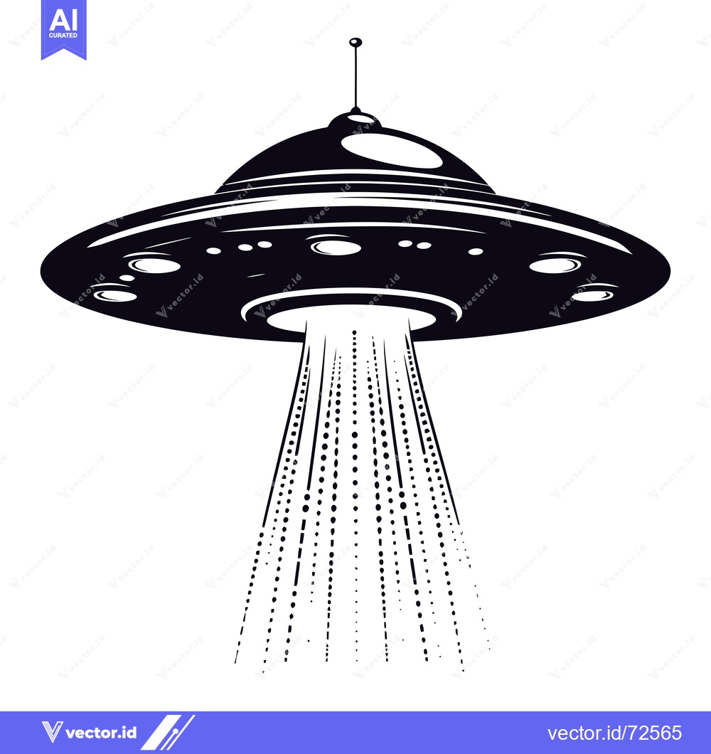 Premium Vector of Black and White Illustration of a UFO with Beam of Light
