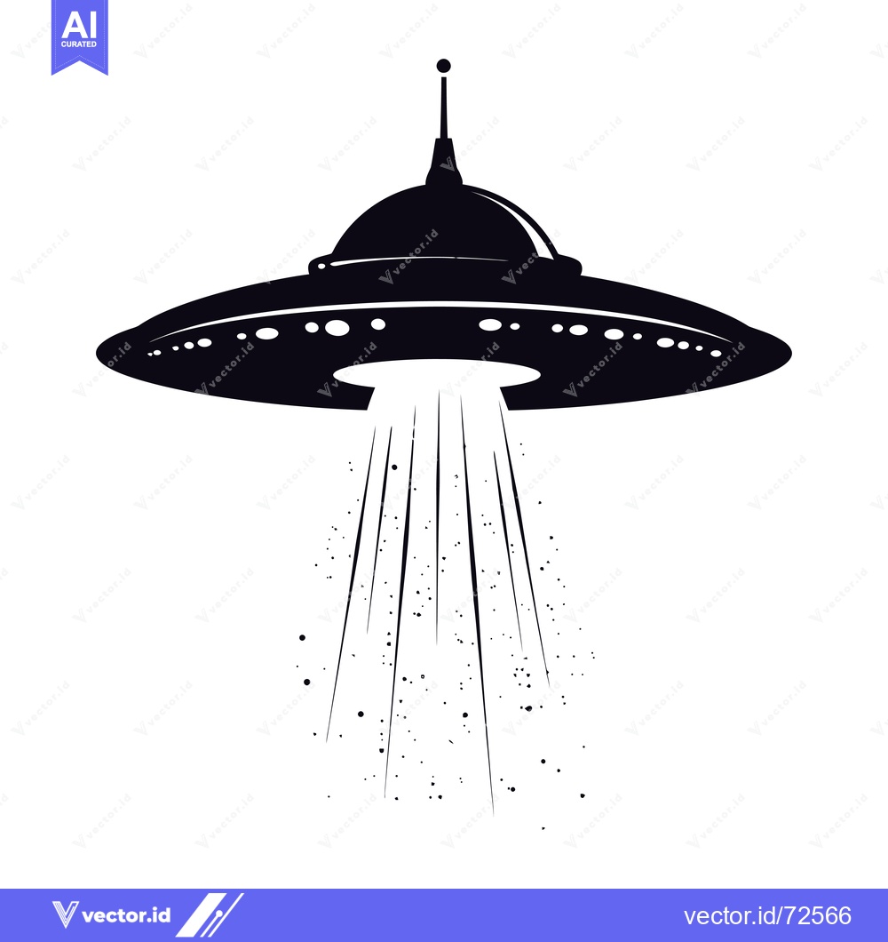 Premium Vector dari Black and White Silhouette of a UFO with Light Beams