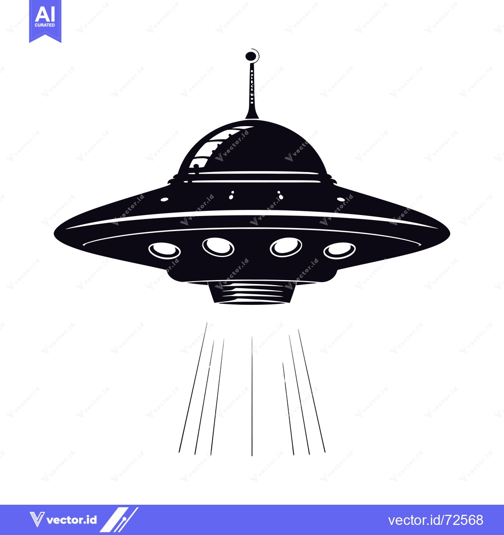 Premium Vector of Black and White Silhouette of a Flying Saucer with Lights
