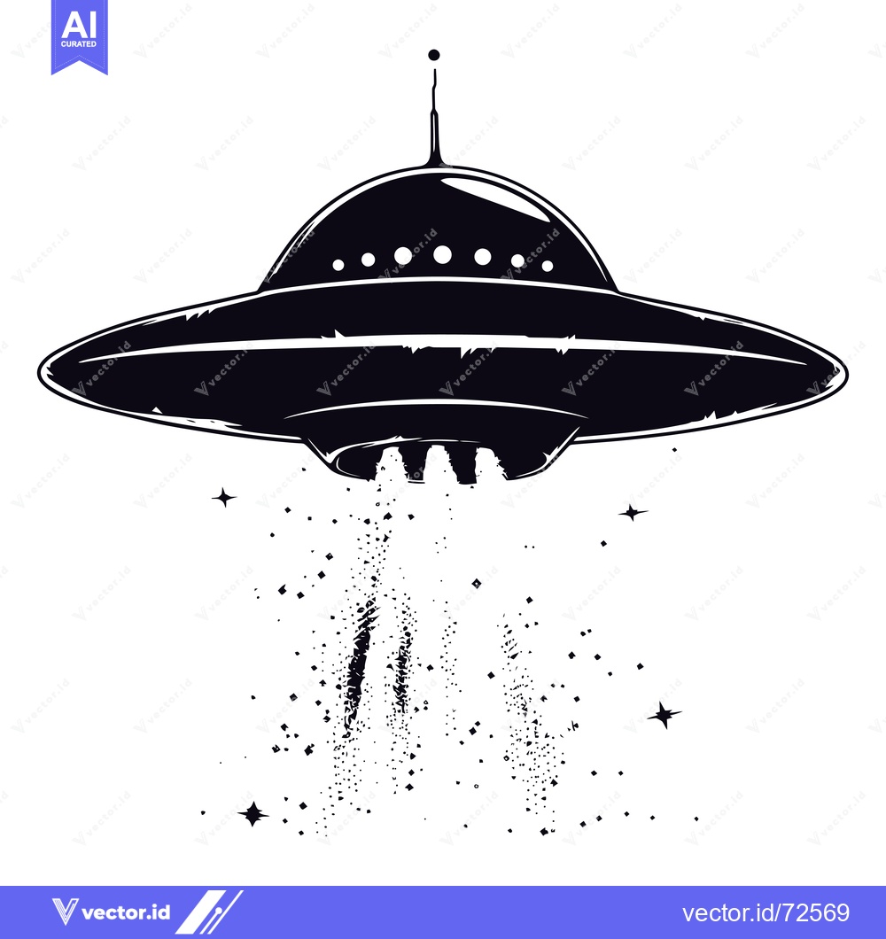 Premium Vector dari A Black and White Silhouette of a Flying Saucer with Dust Trails