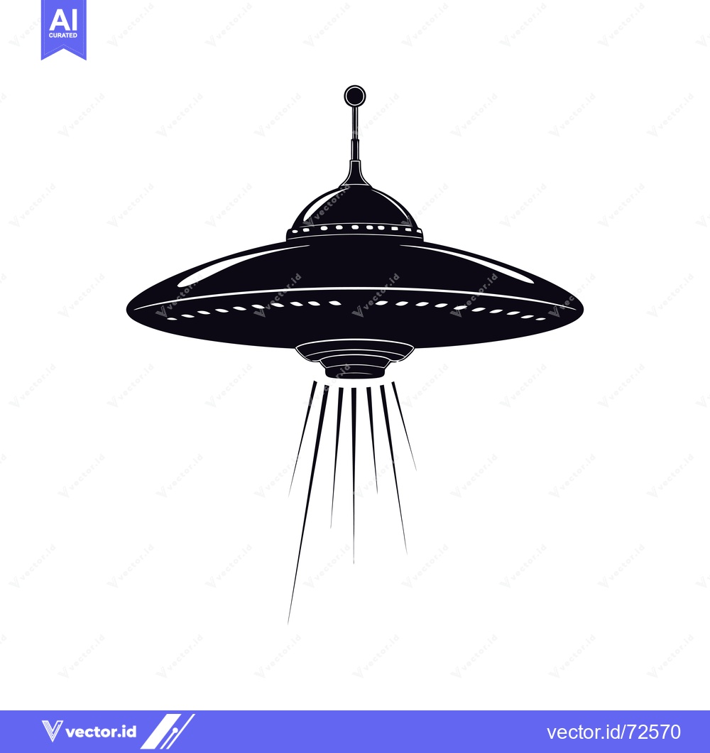 Premium Vector of Black and White Silhouette of a Flying Saucer with Beams of Light Emit