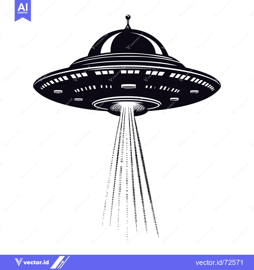 Premium Vector of Black and white illustration of a UFO with beams of light