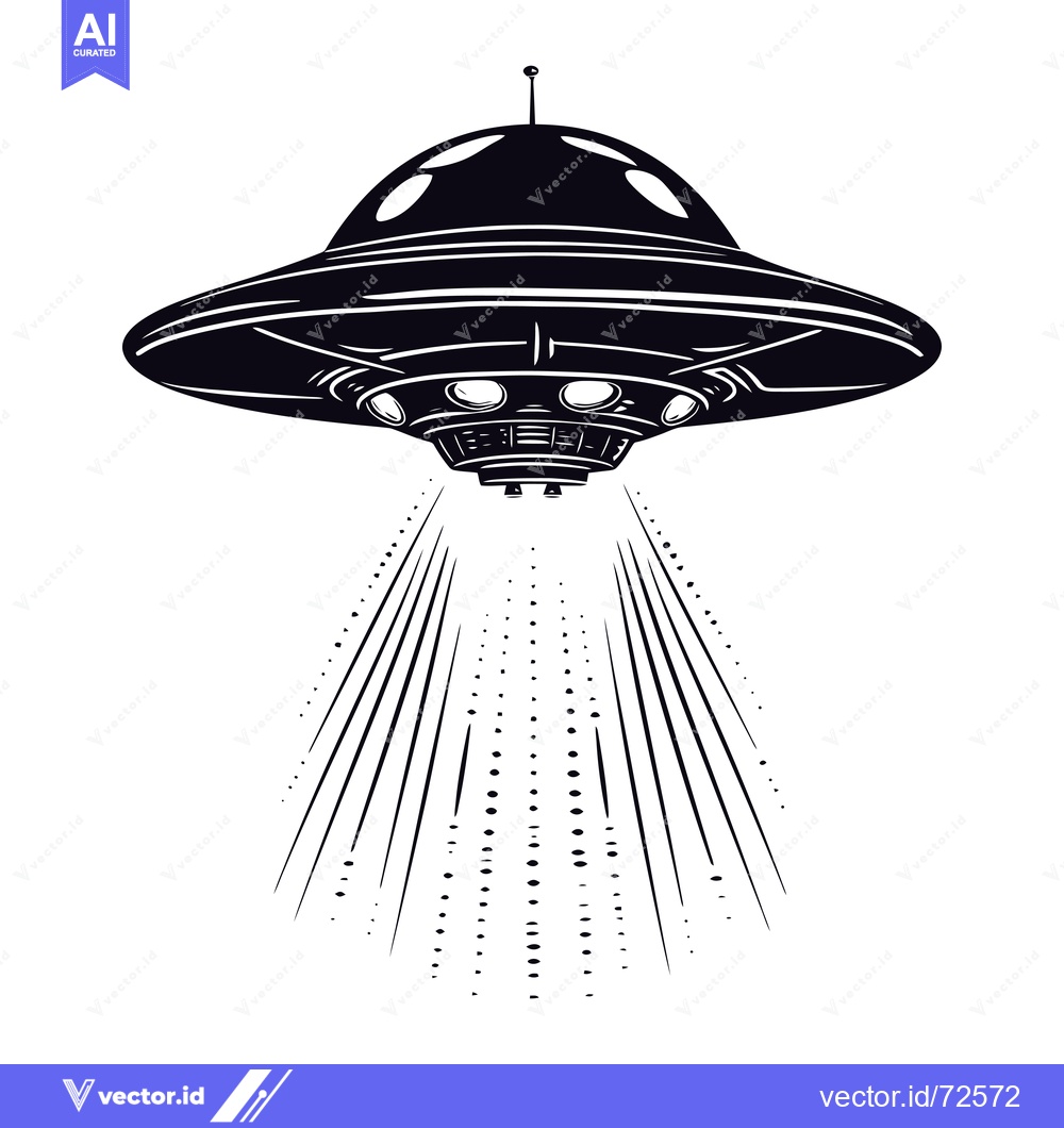 Premium Vector dari Black and white illustration of a UFO emitting light rays