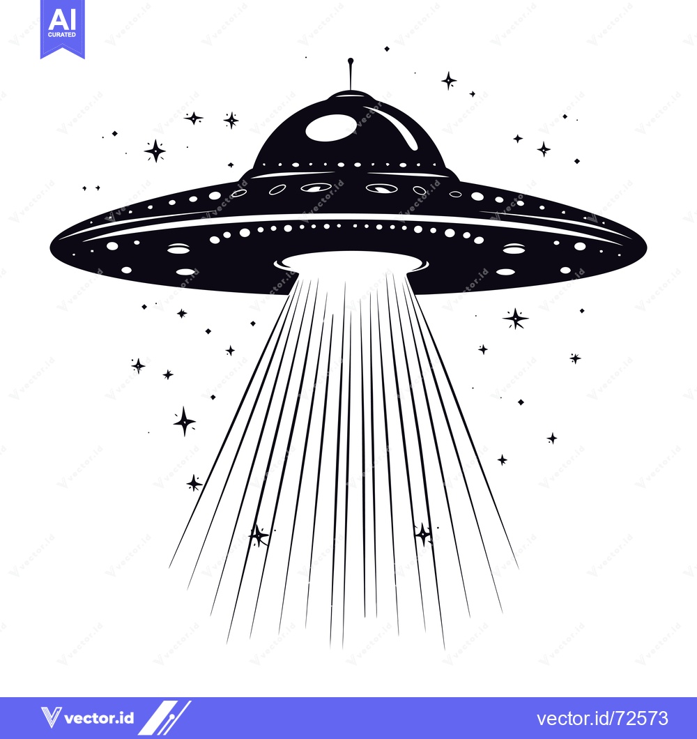 Premium Vector dari Black and White Illustration of a UFO with Beams of Light