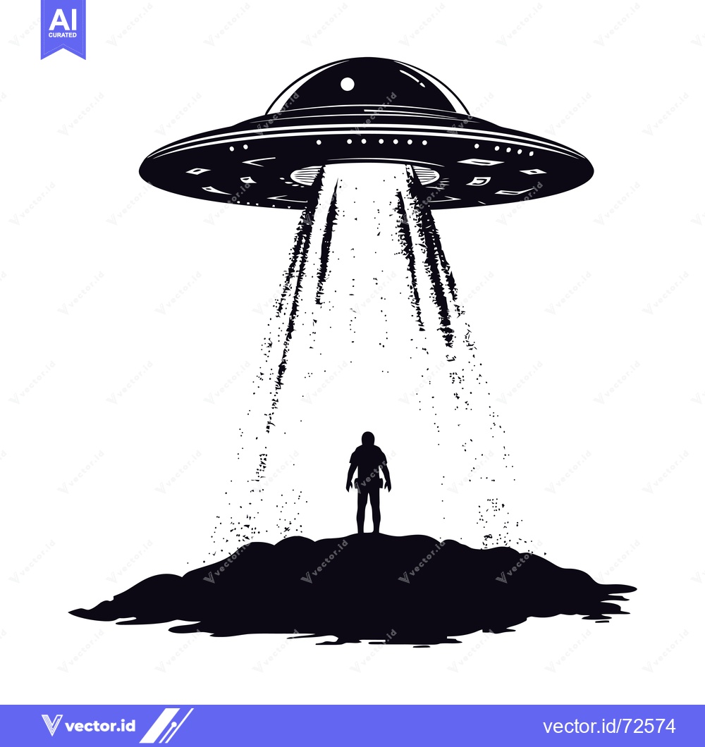 Premium Vector dari Silhouette of a UFO Hovering Over a Person on a Hill
