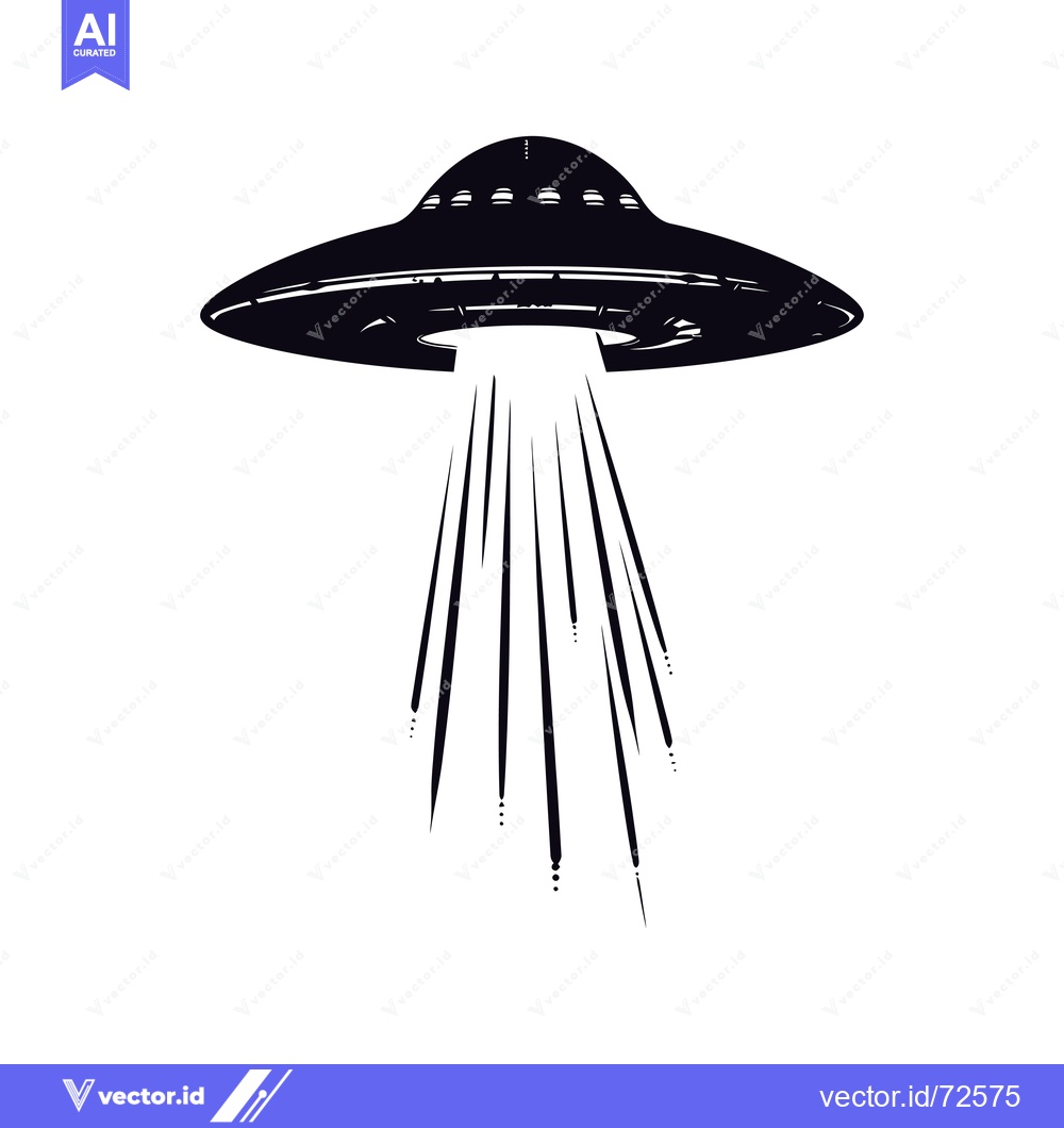 Premium Vector of Black and White Silhouette of a UFO with a Beam of Light