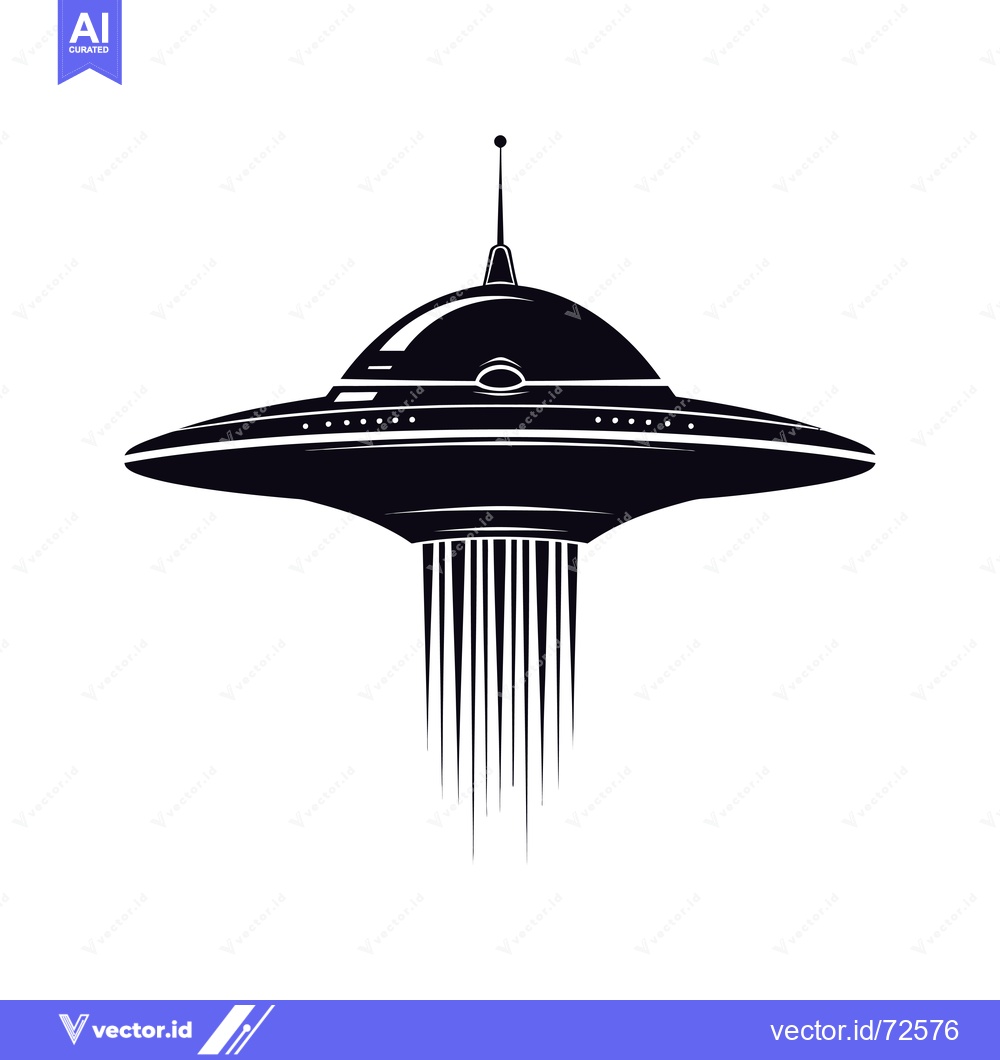 Premium Vector dari Black and White Silhouette of a UFO with a Beam of Light