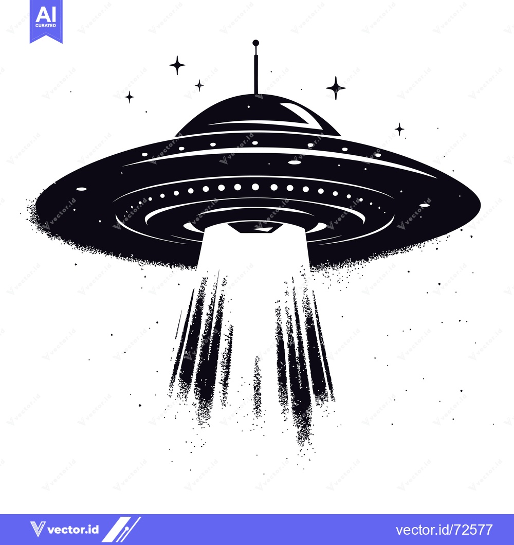 Premium Vector dari Black and White Illustration of a UFO with a Beam of Light