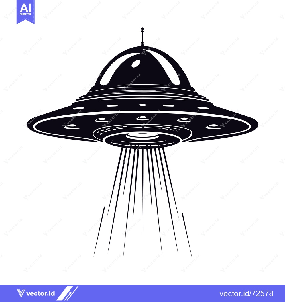 Premium Vector dari Black and White Illustration of a UFO with Beams of Light