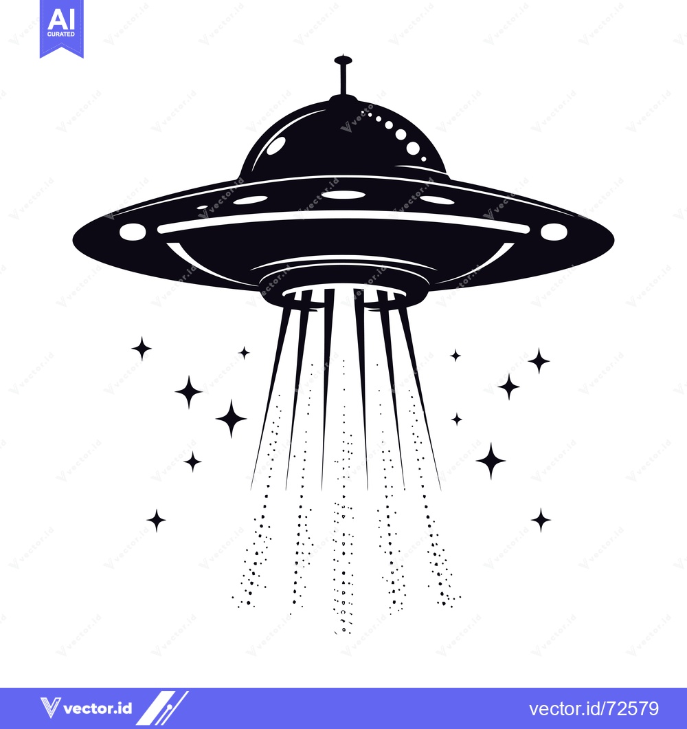 Premium Vector dari Black and White Illustration of a UFO with Beam of Light