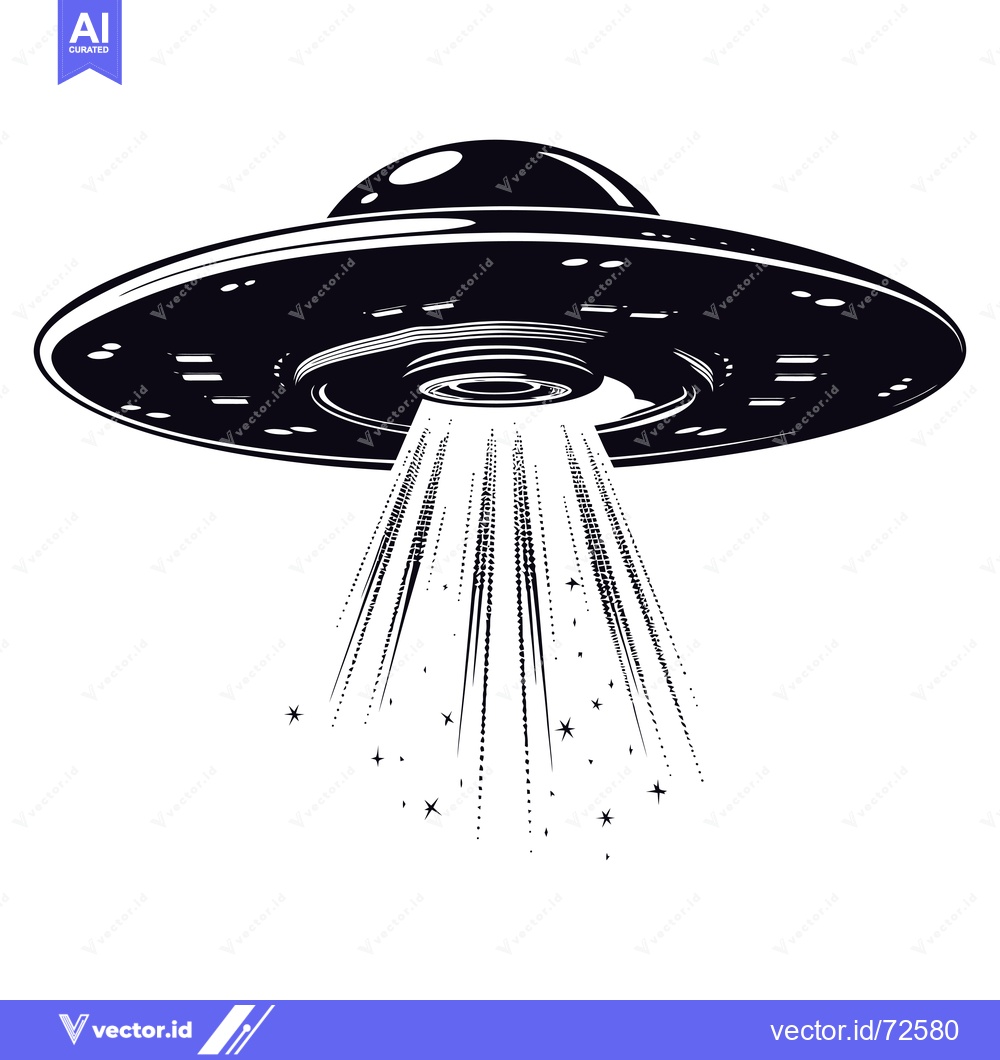 Premium Vector of Black and White Illustration of a UFO with Light Beams