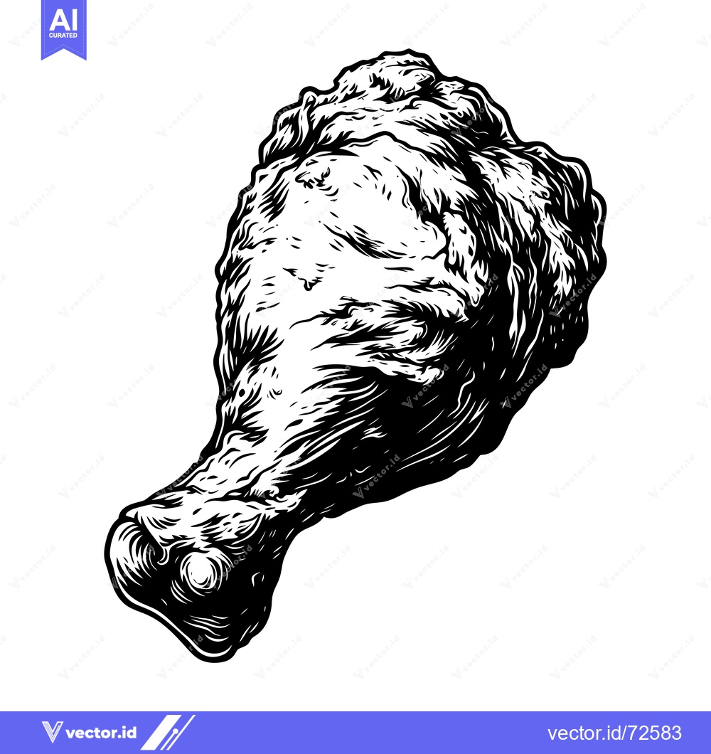 Premium Vector of Black and White Illustration of a Chicken Leg