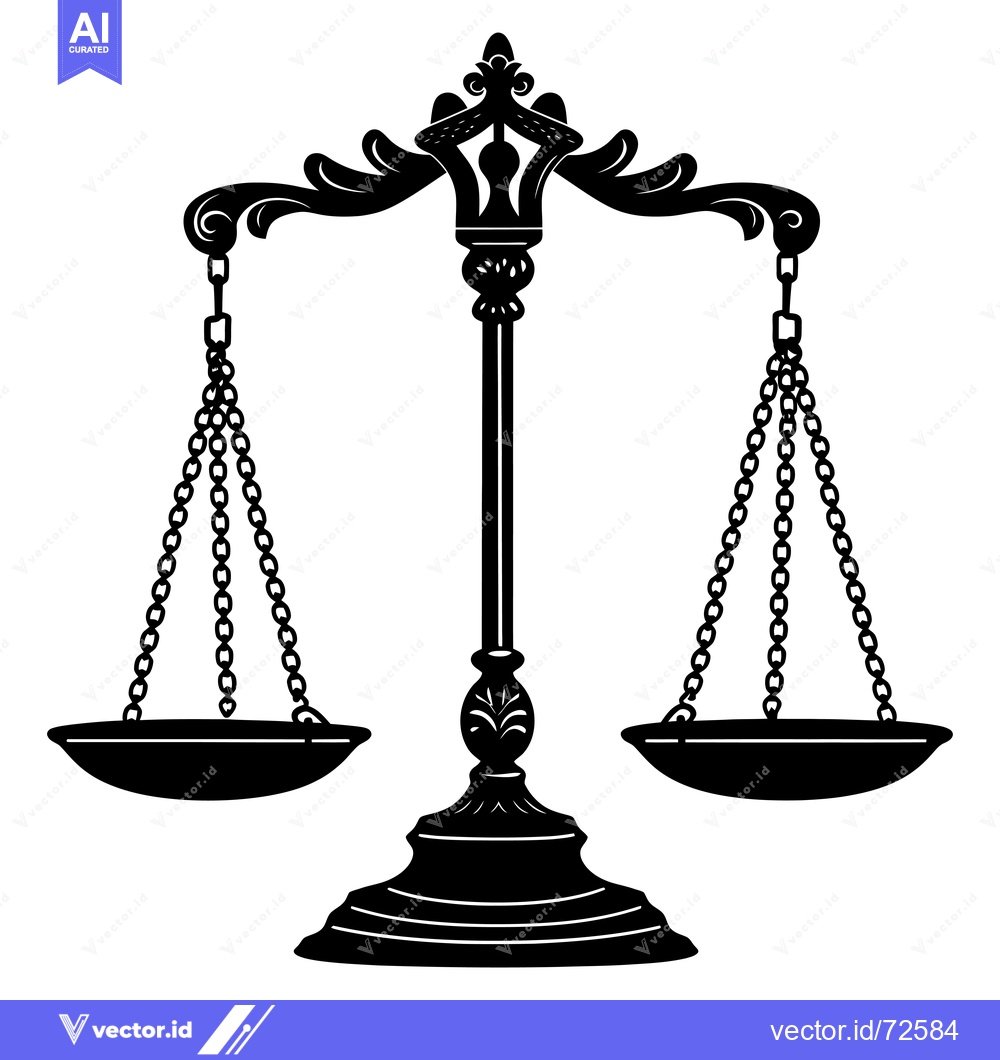 Premium Vector dari Ornate Black and White Silhouette of a Justice Scale