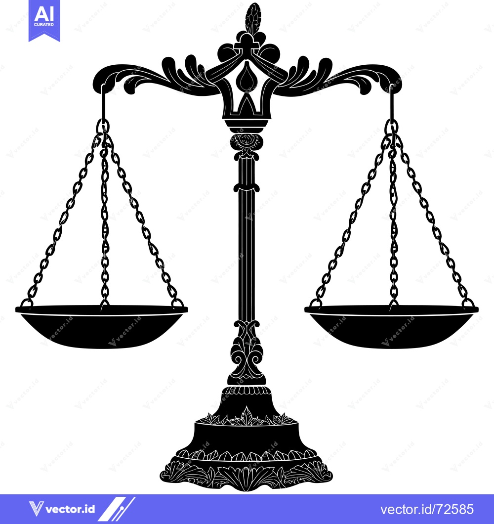 Premium Vector dari Ornate Black and White Silhouette of a Justice Scale