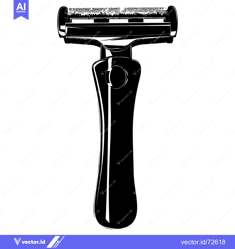 Premium Vector of Black and White Illustration of a Safety Razor