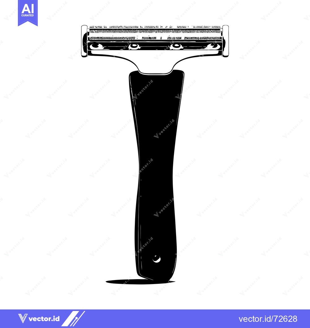 Premium Vector of Black and White Illustration of a Safety Razor